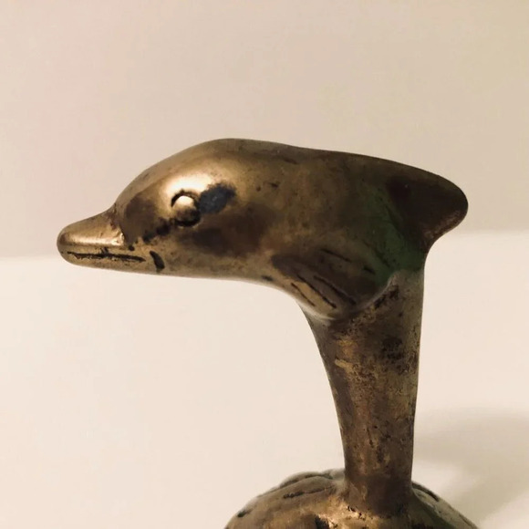 Vintage Small Brass Dolphin Figurine 2.75 Inch Tall - Picture 2 of 10